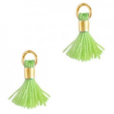 Ibiza style mini Tassel 0.7cm Gold-sweet pea green